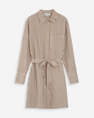 Robe chemise courte à rayures ceinturée mocha Visery