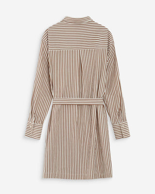 Robe chemise courte à rayures ceinturée mocha Visery