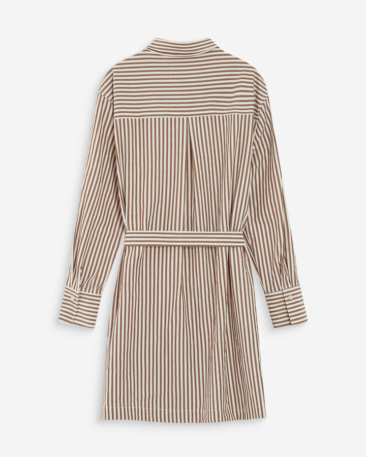 Robe chemise courte à rayures ceinturée mocha Visery