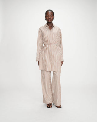 Robe chemise courte à rayures ceinturée mocha Visery