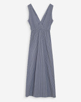 Robe longue à carreaux en coton col V marine Velmira