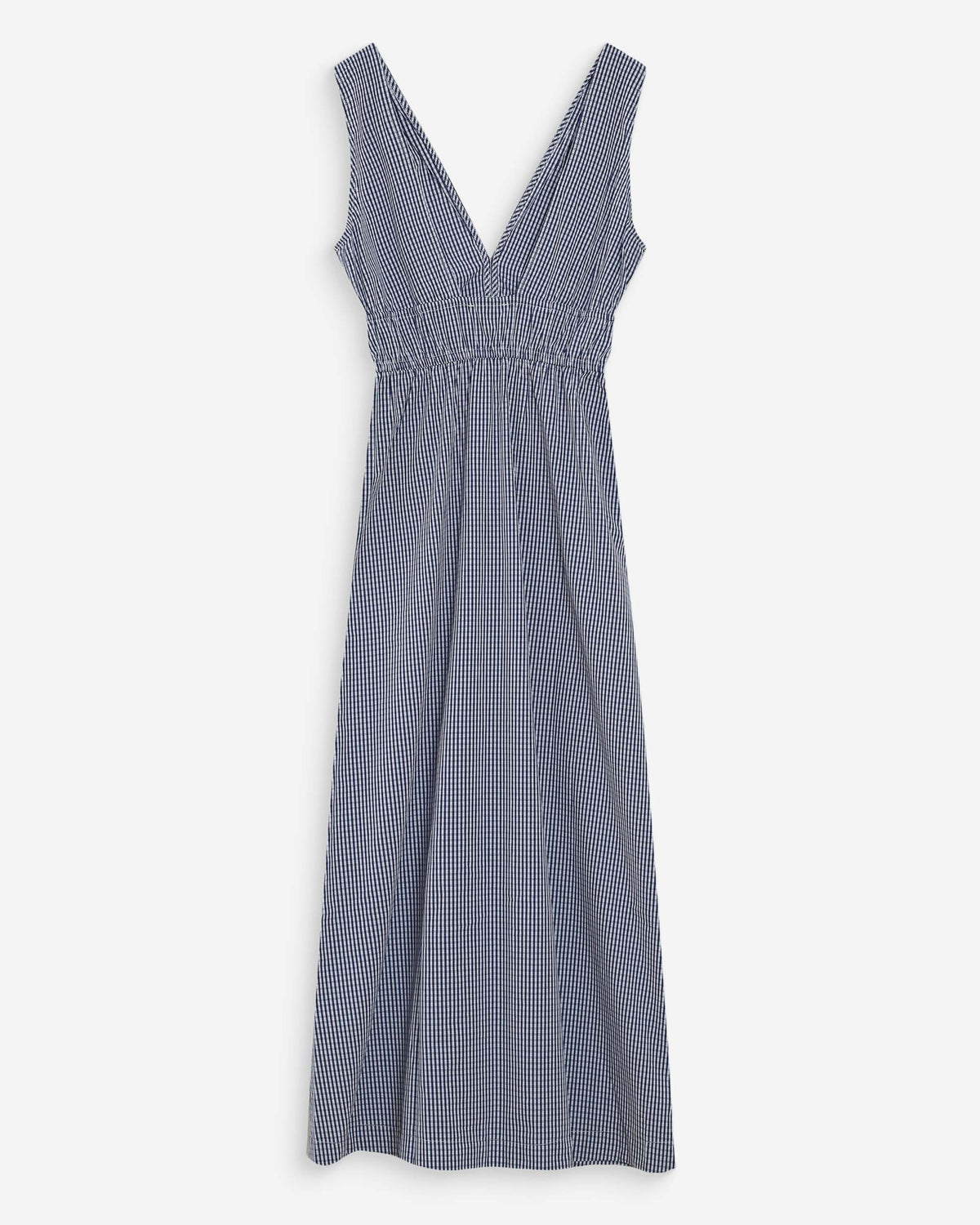 Robe longue à carreaux en coton col V marine Velmira