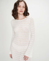 Fitted knit maxi dress with flared sleeves ecru Verdad