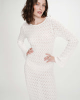 Fitted knit maxi dress with flared sleeves ecru Verdad