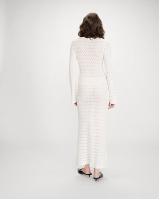 Robe longue en maille ajustée ecru Verdad
