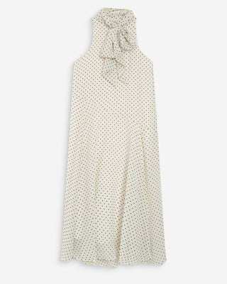 Robe longue fluide à pois col montant à nouer ivoire Valoria