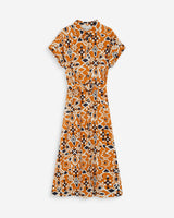 Robe longue imprimée en coton col chemise cognac Virginia