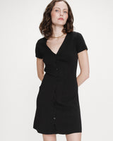 Robe courte en maille boutonnée col V noir Venezuela
