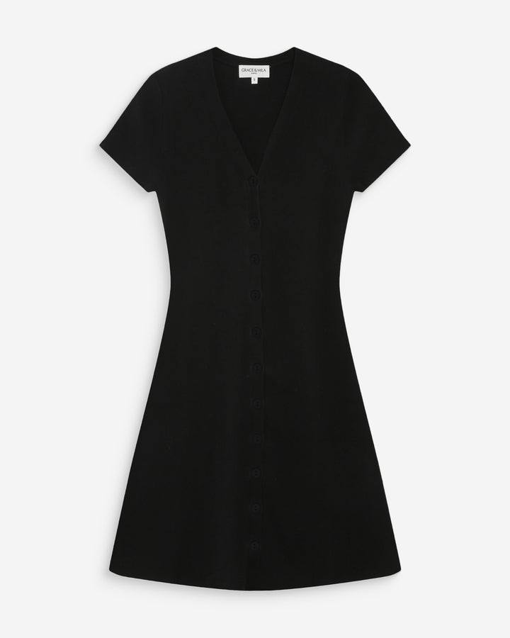 Robe courte en maille boutonnée col V noir Venezuela