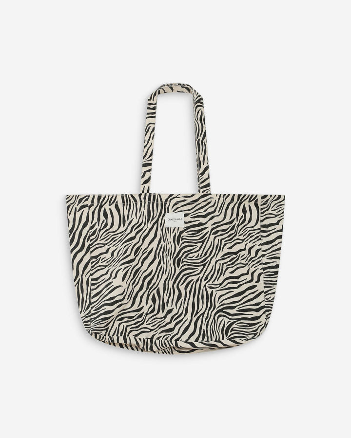 Tote bag large en denim à motif zebre Voyage