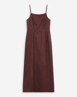 Robe longue en lin ajustée col carré chocolat Veranys