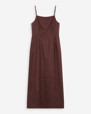 Robe longue en lin ajustée col carré chocolat Veranys