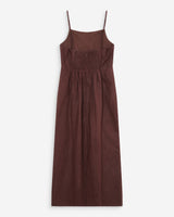 Robe longue en lin ajustée col carré chocolat Veranys