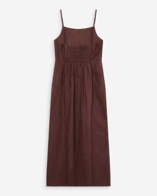 Robe longue en lin ajustée col carré chocolat Veranys