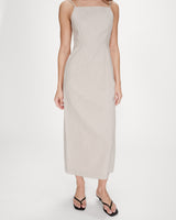 Robe longue en lin ajustée col carré sable Veranys