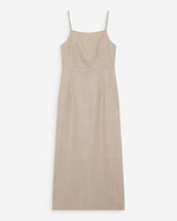 Robe longue en lin ajustée col carré sable Veranys