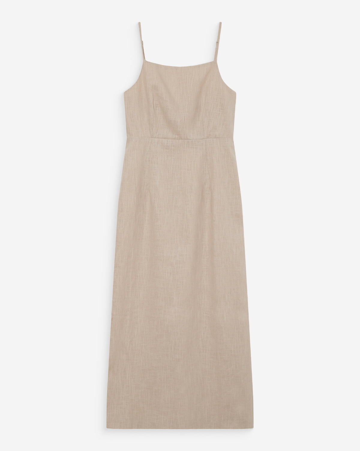 Robe longue en lin ajustée col carré sable Veranys
