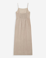Robe longue en lin ajustée col carré sable Veranys