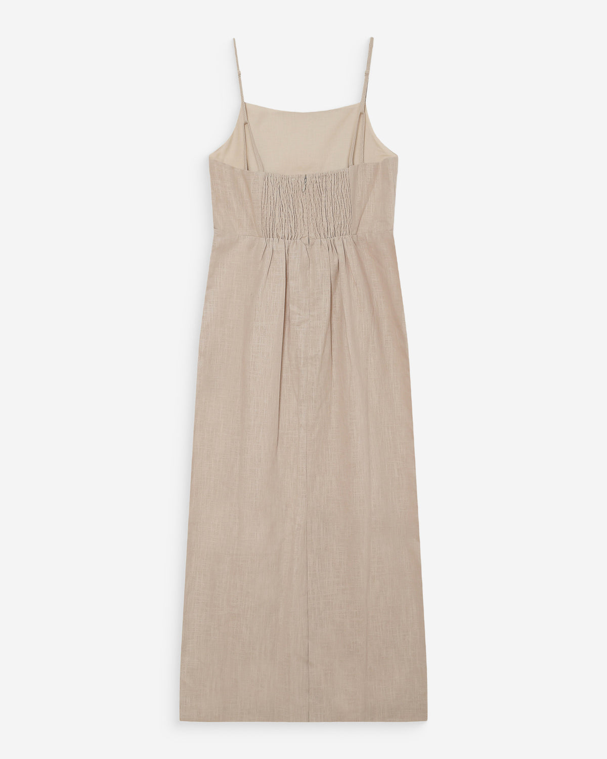 Robe longue en lin ajustée col carré sable Veranys