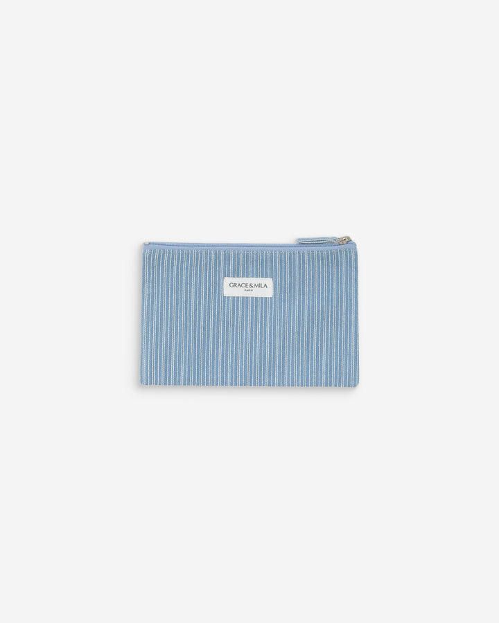 Zipped cotton denim pouch stripedblue Valaurie