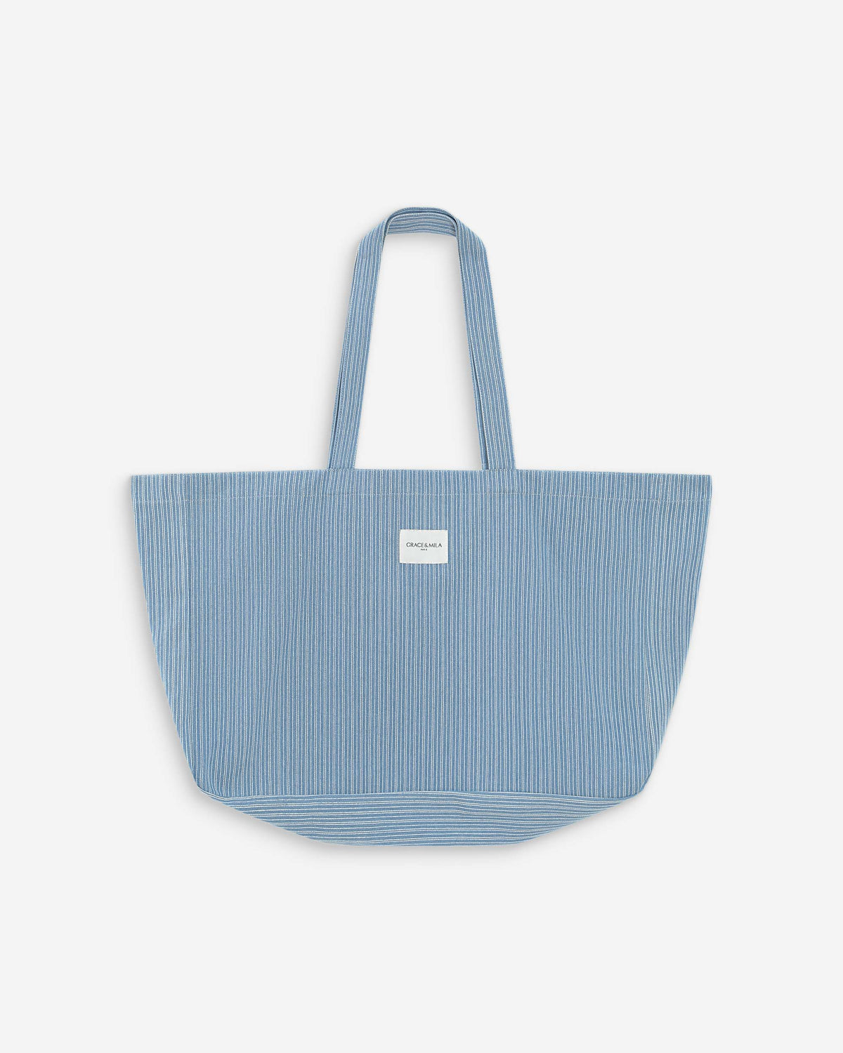 Large cotton denim tote bag stripedblue Vacation