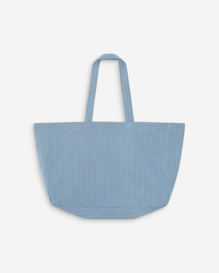 Large cotton denim tote bag stripedblue Vacation
