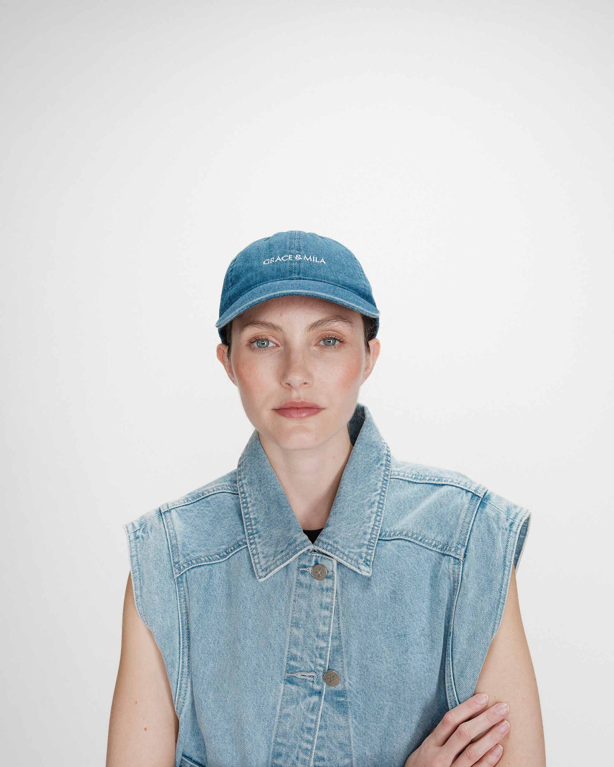 Casquette en coton réglable brodée devant mediumblue Slimane