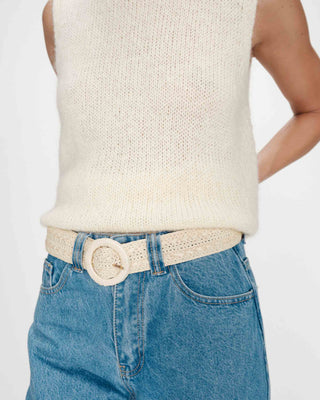 Ceinture tissée effet raphia boucle assortie ecru Vallois