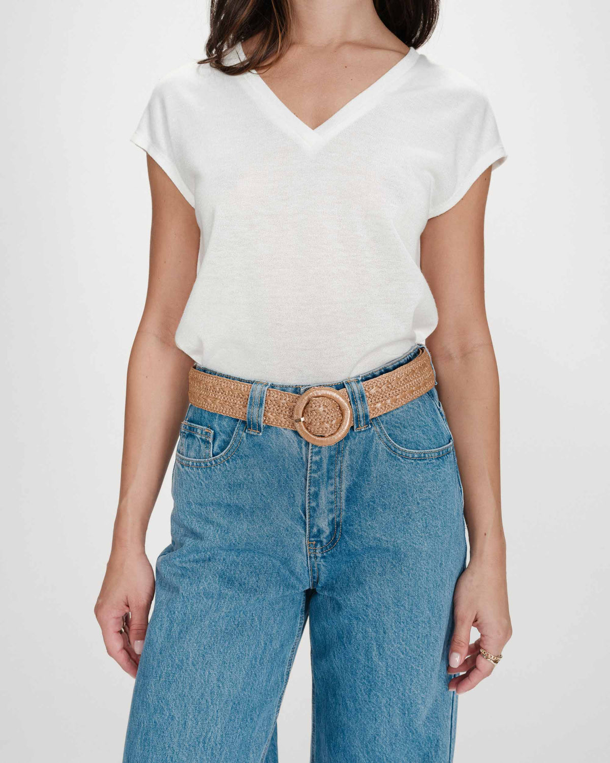 Woven raffia-effect belt with matching buckle camel Varelle