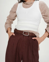 Ceinture en suède à boucle métal argenté chocolat Vikander