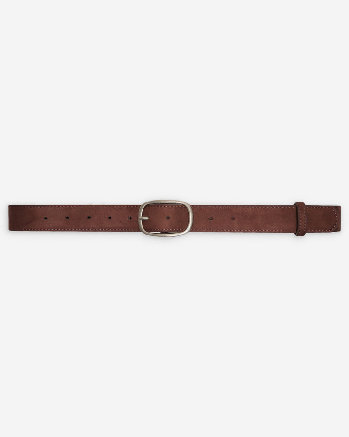 Ceinture en suède à boucle métal argenté chocolat Vikander