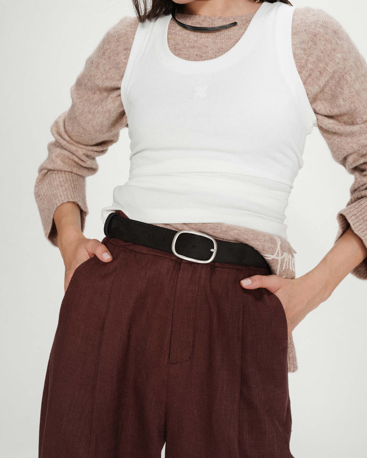 Ceinture en suède à boucle métal argenté noir Vikander