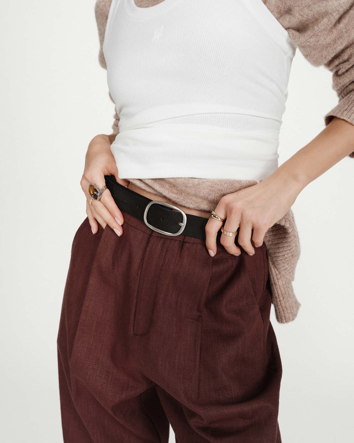 Ceinture en suède à boucle métal argenté noir Vikander