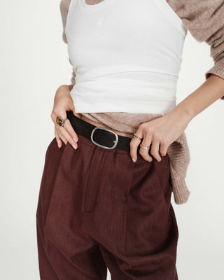Ceinture en suède à boucle métal argenté noir Vikander