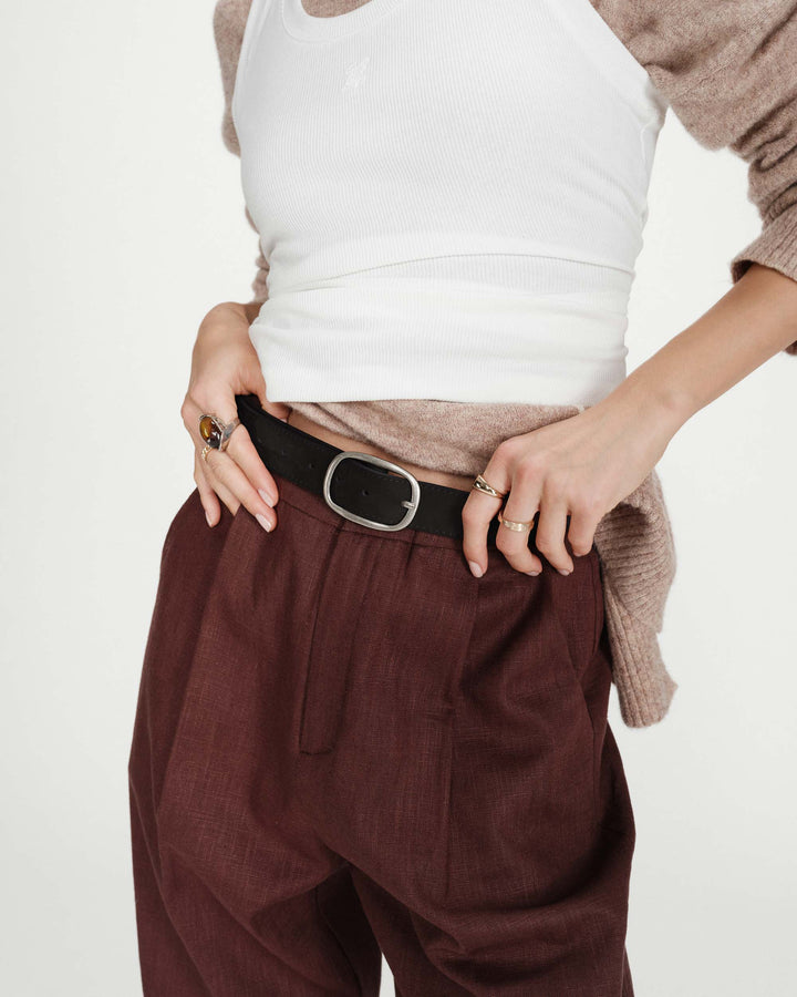 Ceinture en suède à boucle métal argenté noir Vikander