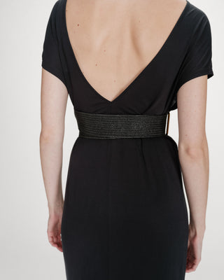 Ceinture tissée boucle carrée dorée noir Popcorn