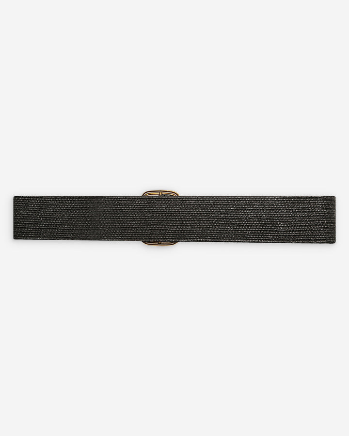 Ceinture tissée boucle carrée dorée noir Popcorn