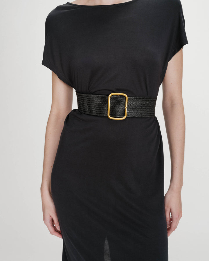 Ceinture tissée boucle carrée dorée noir Popcorn