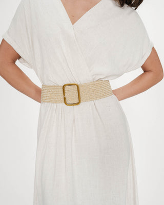 Ceinture tissée boucle carrée dorée sable Popcorn
