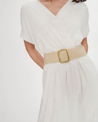 Ceinture tissée boucle carrée dorée sable Popcorn