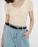 Ceinture en cuir tressée boucle argentée noir Villette