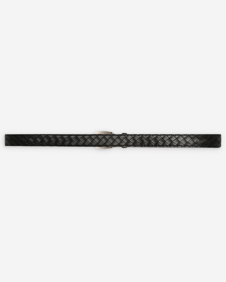 Ceinture en cuir tressée boucle argentée noir Villette