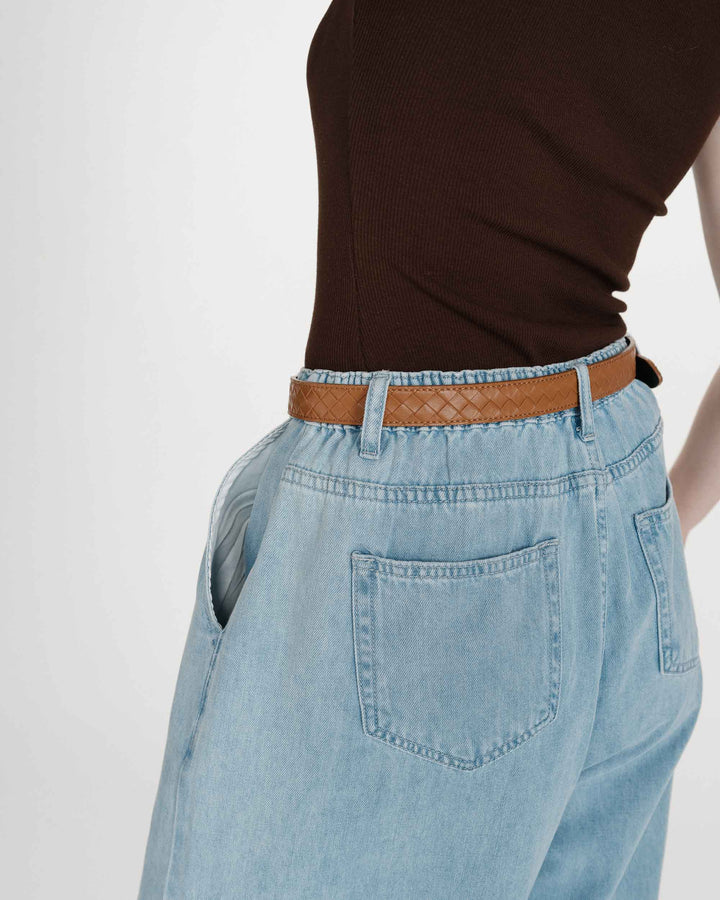 Ceinture en cuir tressée boucle argentée ocre Villette