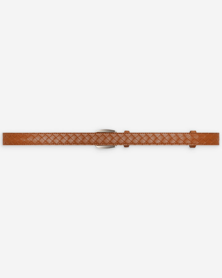 Ceinture en cuir tressée boucle argentée ocre Villette