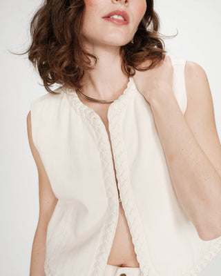 Veste sans manches en denim droite courte ecru Verona