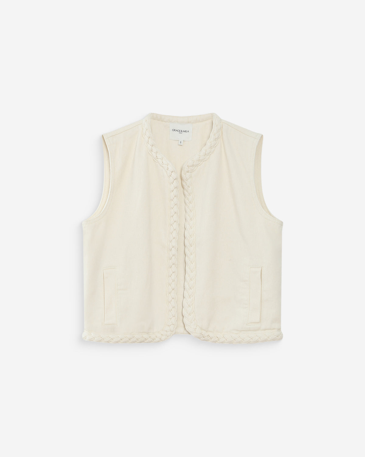 Veste sans manches en denim droite courte ecru Verona