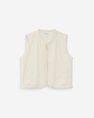 Veste sans manches en denim droite courte ecru Verona