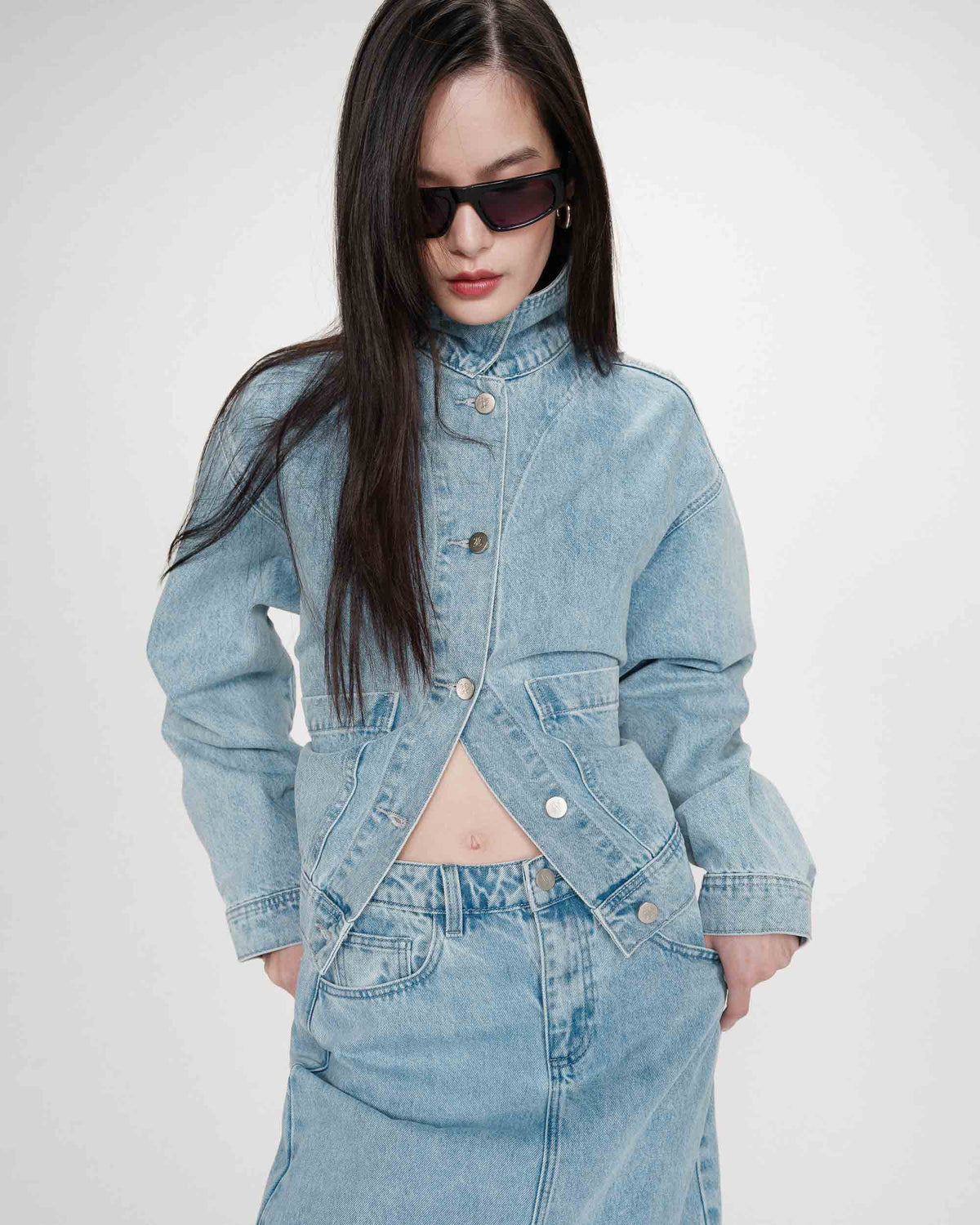 Veste en jean boxy manches longues skyblue Vinnie