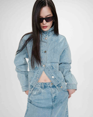 Veste en jean boxy manches longues skyblue Vinnie