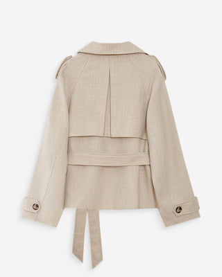 Trench-coat court ceinturé col à revers sable Vogue
